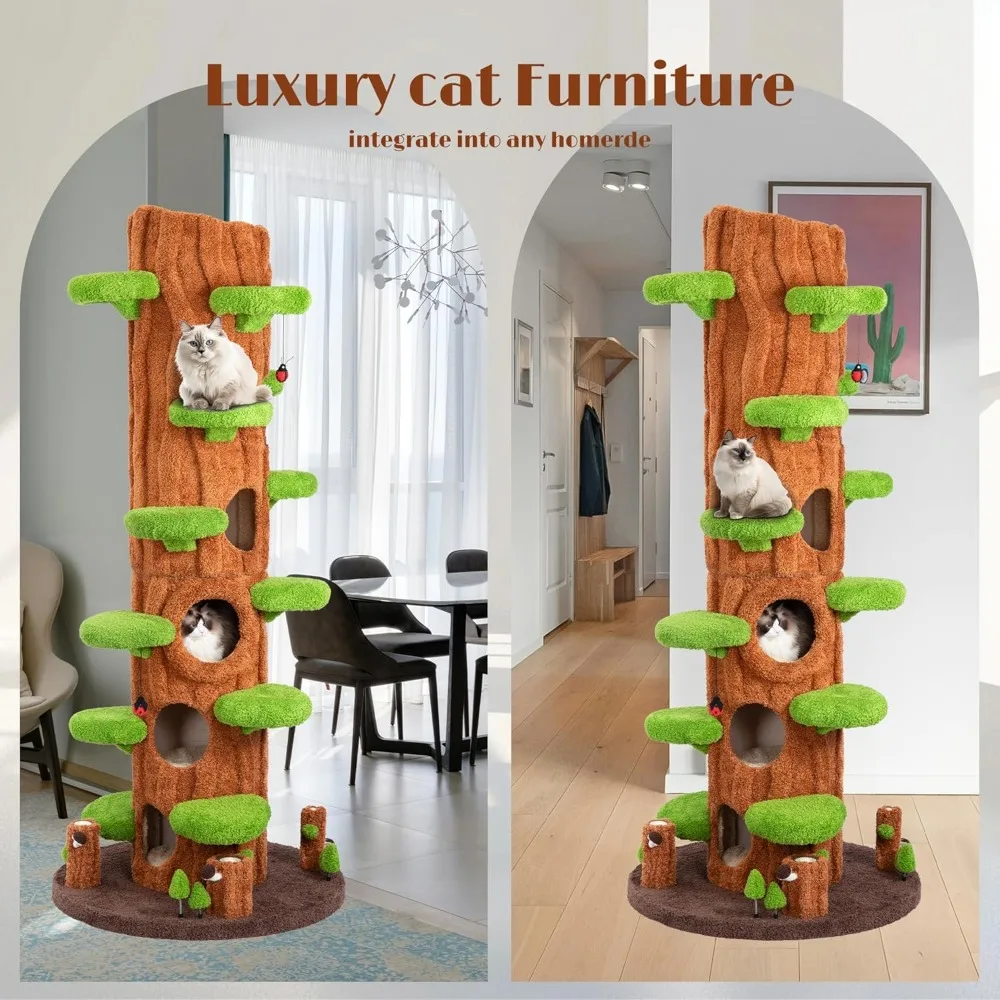 Luxury 90.5 Inch Tall Cat Tree Tower with Sisal Scratch Pad and Multiple Jumping Platforms for Cats