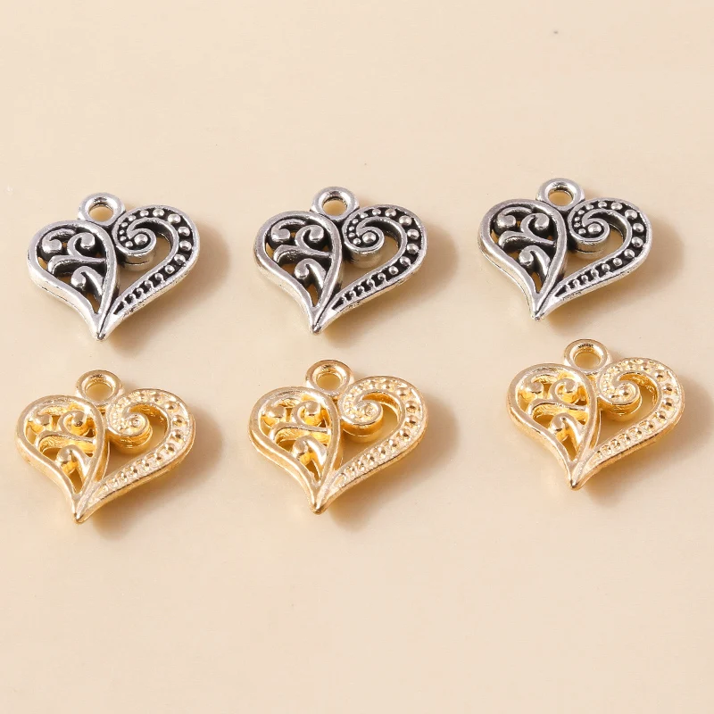 

Leslie 30pcs 13*14mm Gold Silver Color Small Alloy Love Hearts Pendants Charms for DIY Bracelets Necklaces Making Findings