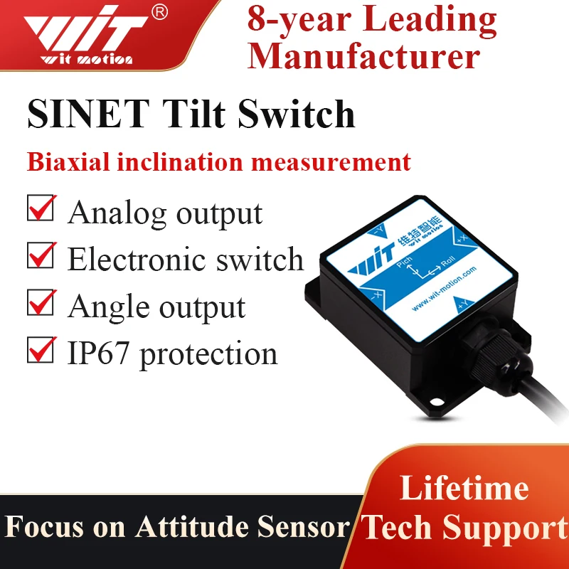 

WitMotion SINET Двухосевой AHRS Высокоточный инклинометр с углом наклона, электронный выход, IP67 Водонепроницаемый антивибрационный