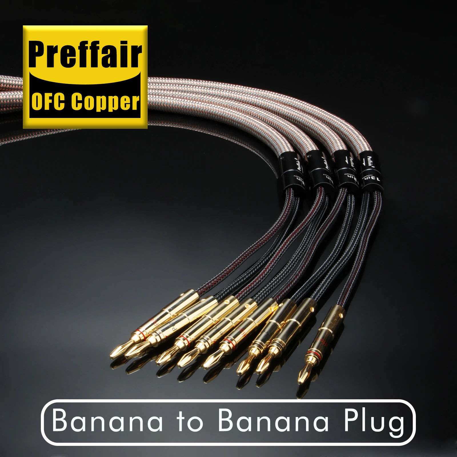 Preffair L319 HiFi Banana Plug Speaker Cable Gold Plated Single Crystal Copper Audio Speaker Wires 1 Pair for Speaker/AMPs