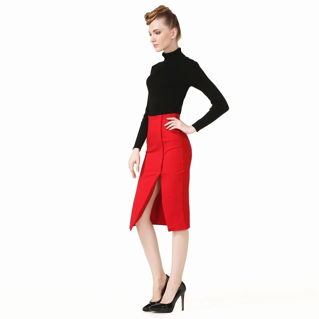 High Elastic European Style Sexy Split Package Hip Step Skirt High Waist Skirt