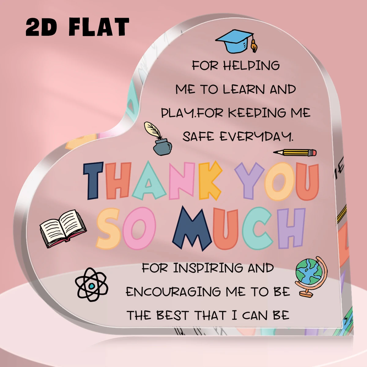 Thank You So Much Acrylic Heart Tabletop Ornament Teacher Appreciation Gift Graduation Cap Book Globe Acrylic Heart Sign Preschool Teacher Gift