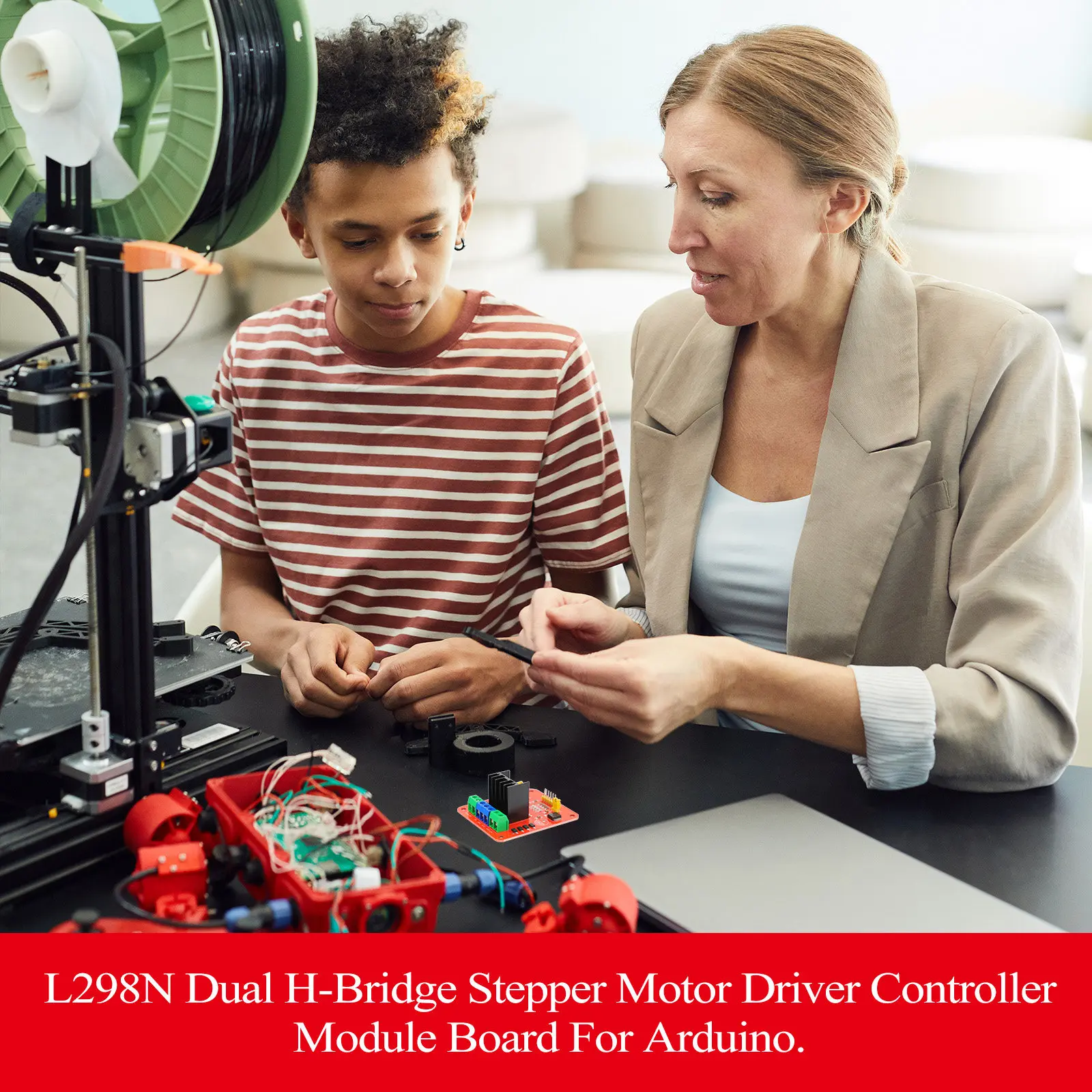 L298n Dual H Bridge Stepper Motor Driver Controller Module Board Size 55x60x30mm for Dc Motor Control 3V-30V 2A Peak