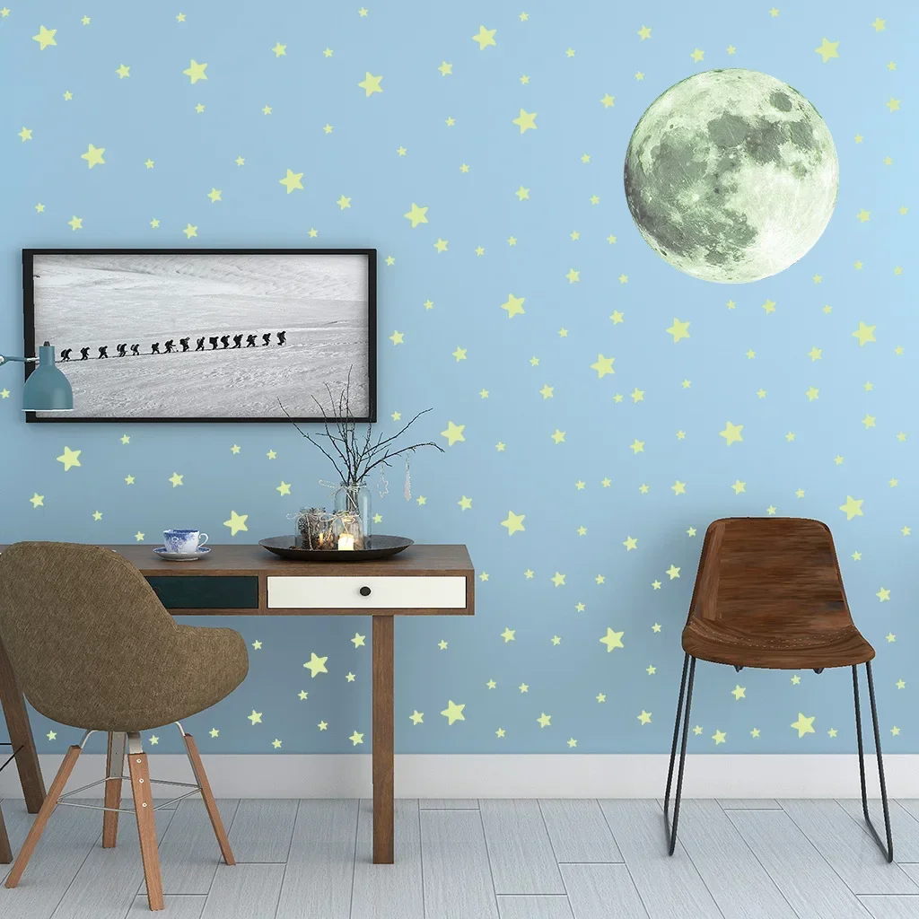 Leuchtende Mond- und Stern-Wandaufkleber für Kinderzimmer, Schlafzimmer-Dekoration, im Dunkeln leuchtende Erd-Wandaufkleber, nachtleuchtende Aufkleber, Heimdekoration – Detail 8