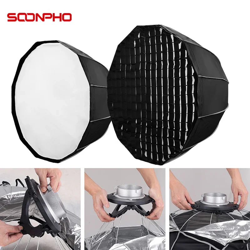 SOONPHO Softbox Bowen Mount CH-P 50cm 70cm 90cm Soft  Box  with Grid for Speedlight Flash Photography Lighting Photo Studio