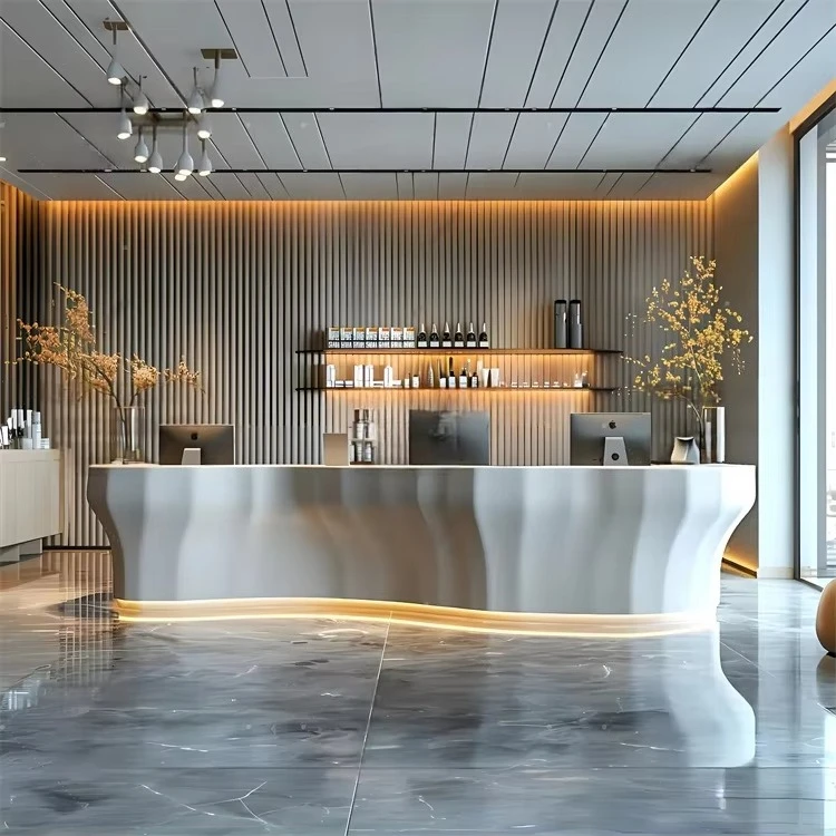 * Customizable Modern Stone-Like Fiberglass Reception Desks for Coffee Shops Mall Sales Offices