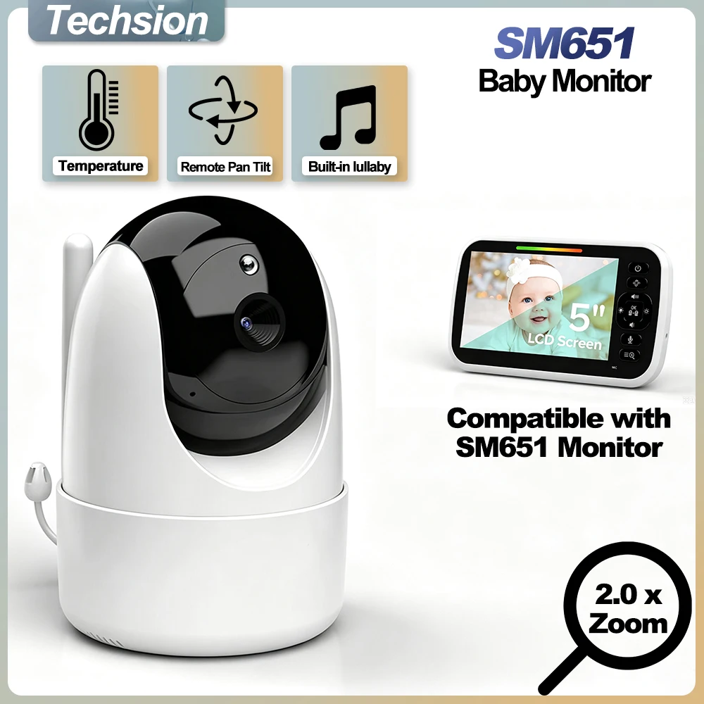 SM651 Dedicated Camera Wireless Baby Monitor PTZ Camera 4X Zoom Two Way Intercom Temperature Sensor Lullaby Baby Nanny Camera