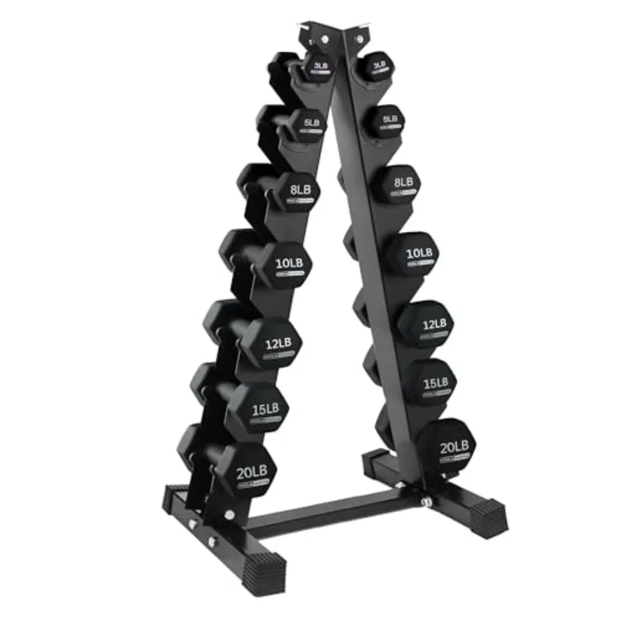 Neoprene Hexagon Dumbbell Set with Storage Rack, Black, 146 Lbs