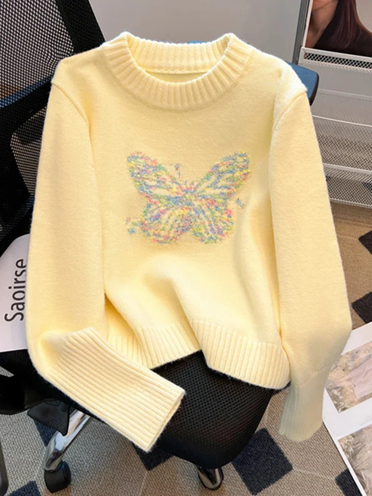 2024 nuove donne autunno inverno addensare maglione pullover allentato maglione lavorato a maglia jacquard dolce farfalla colorata di alta qualità