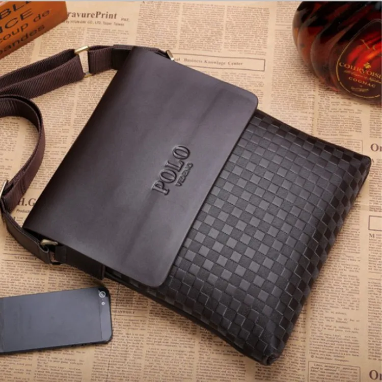 

New Men's Single Shoulder Crossbody Bag with Trendy Checkerboard Pattern Embossed Casual Business Bag with Diamond Pattern