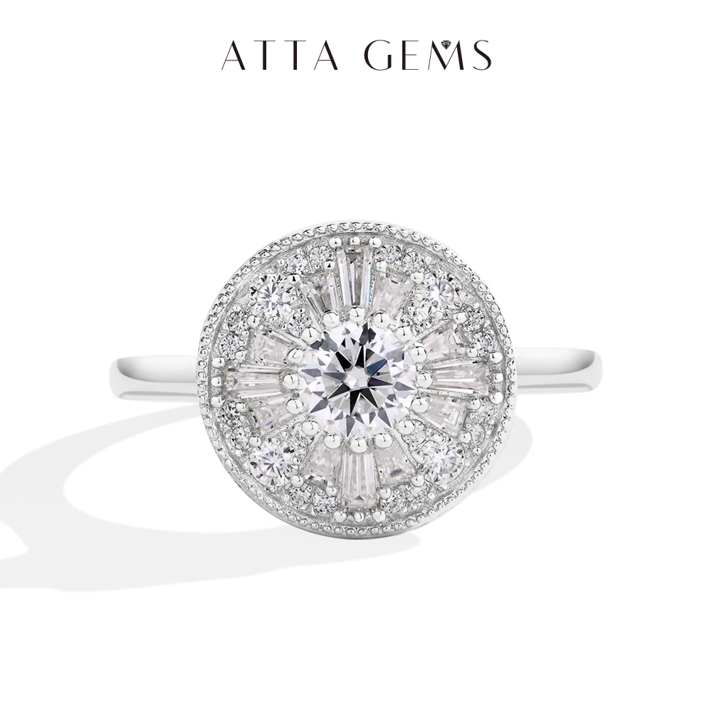 ATTAGEMS Full Moissanite Rings For Women DVVS1 Round Cut 0.5CT Diamond S925 Silver 18K Gold Plated Engagement Fine Jewelry Gifts