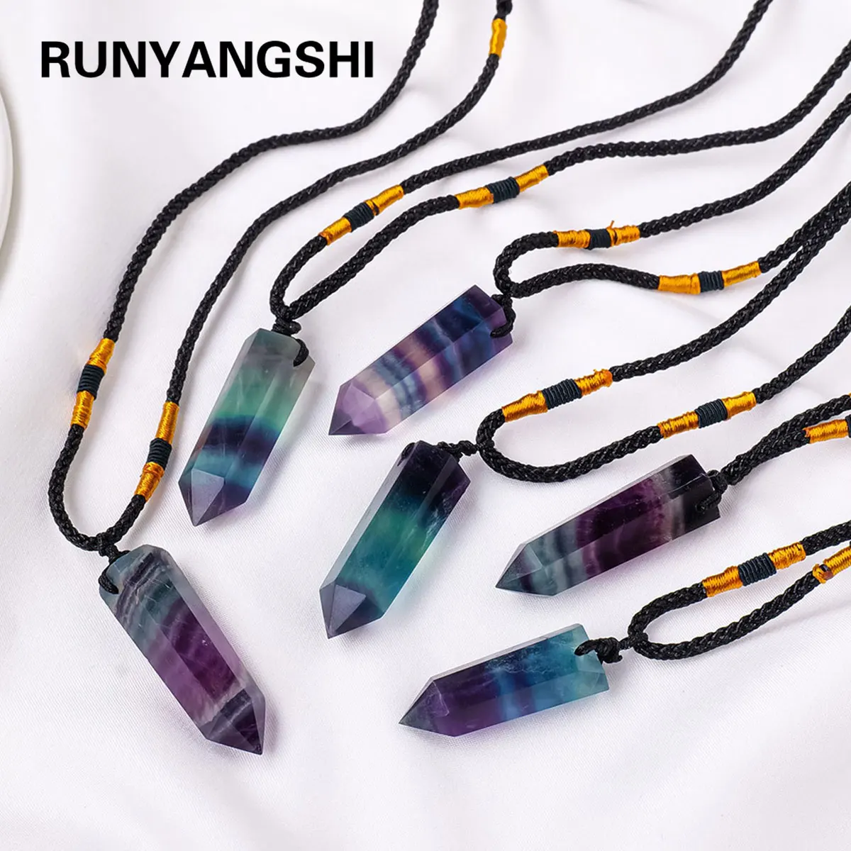 1PC Natural Healing Energy Crystal Stone Rainbow Fluorite Crystal Point Pendant Jewelry Women's Necklace Gift