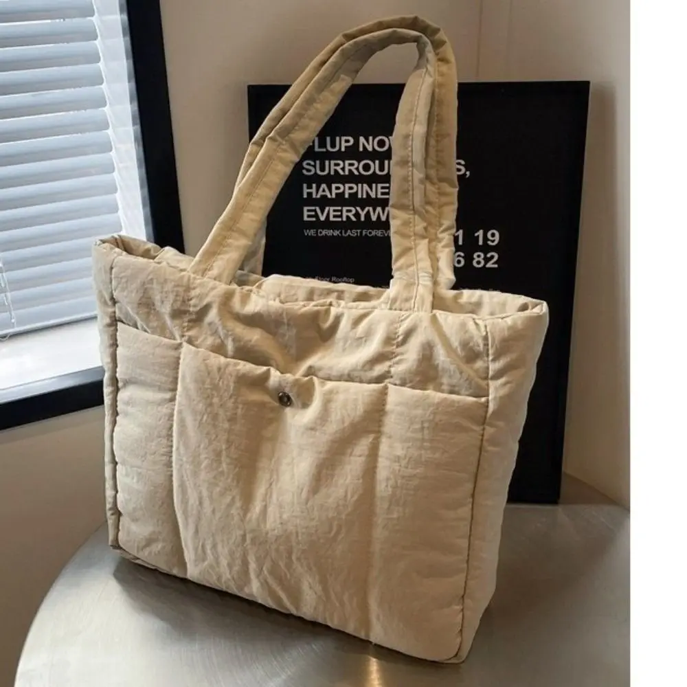 

Solid Color Lady Laptop Handbags Large Capacity Soft Cotton Puffer Shoulder Bag Top Handle Fashion Women Cloud Tote Bag Female