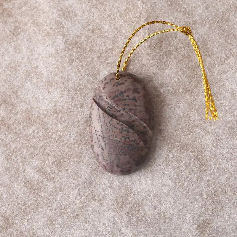 

Handcarved Chohua Jasper Oval Pendant on Gold Chain Natural Earthy Pink-Purple Gemstone for Artisanal Spiritual Jewelry