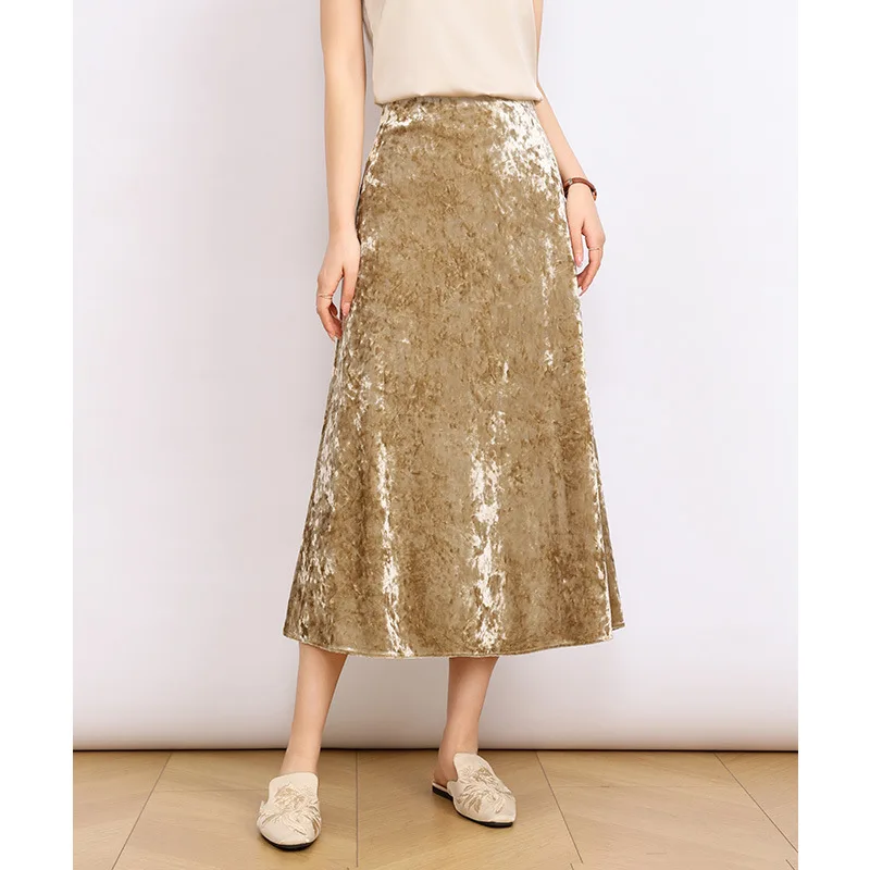 

Белая бархатная юбка-русалка из блестящего шелка, новинка весны 2026, А-силуэт, длина ниже колена