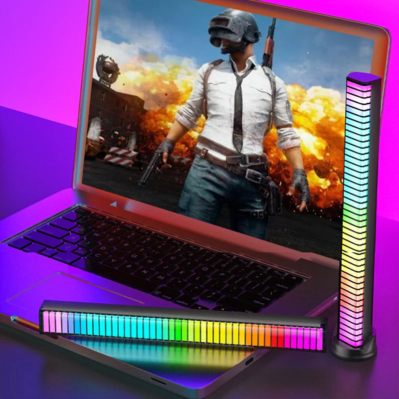 LED Rhythm Gaming Luz Ambiente, Controle de Som, Smart App, Música, Criativo, Colorido, Decoração Desktop