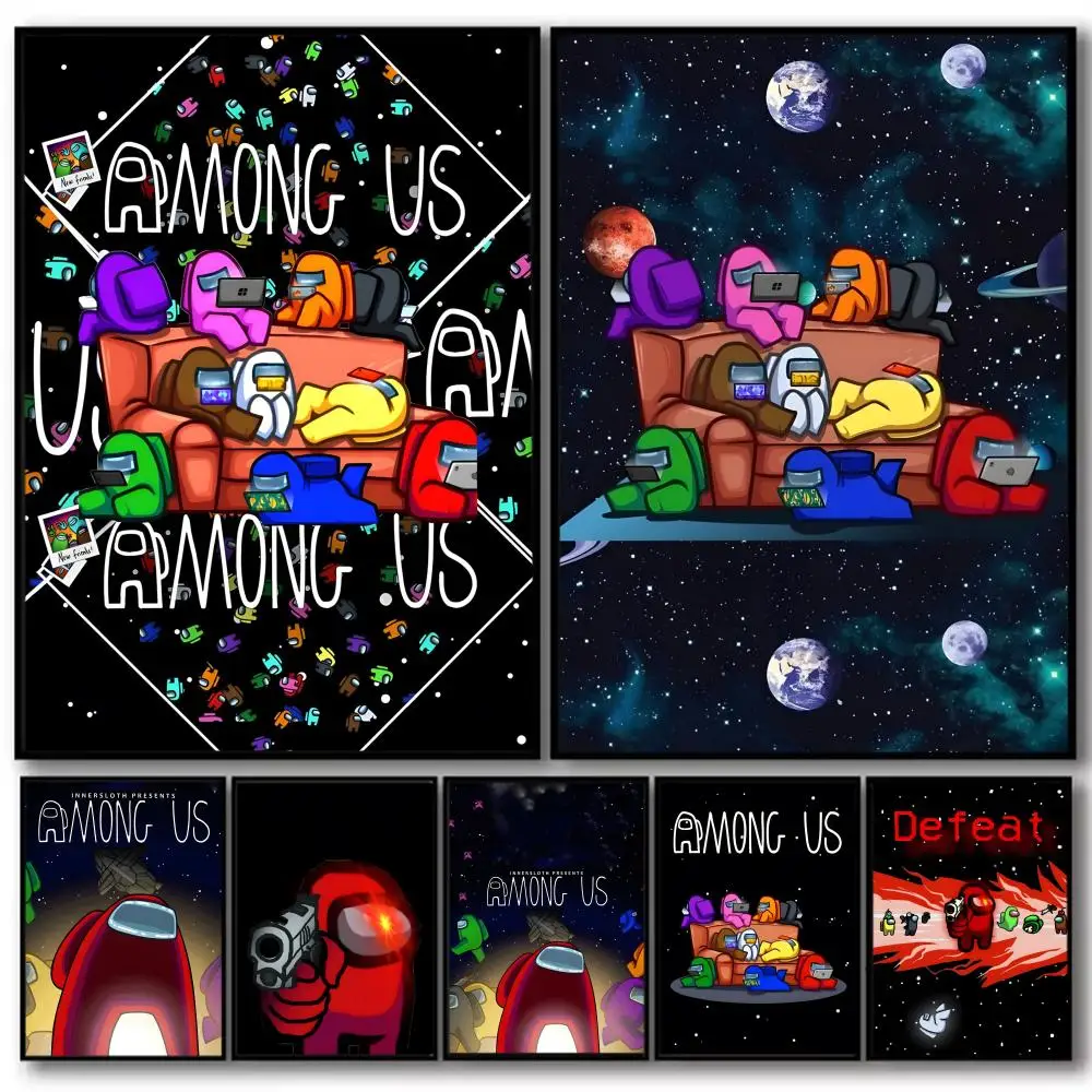 

COOL Game A-Amongs Us Painting Calligraphy High-Quality Cotton Canvas Poster Wall Art for Living Room Modern Coffee House Decor