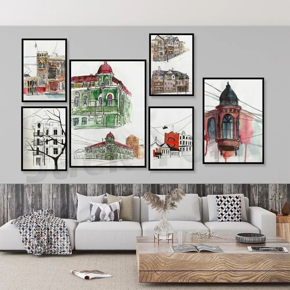 Kyiv Architecture Art Print  Ukraine City Wall Art Home Decor Illustration Watercolor Drawing Poster for Living Room Bedroom Off