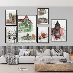 Kyiv Architecture Art Print Ukraine City Wall Art Home Decor Illustration Watercolor Drawing Poster for Living Room Bedroom Off