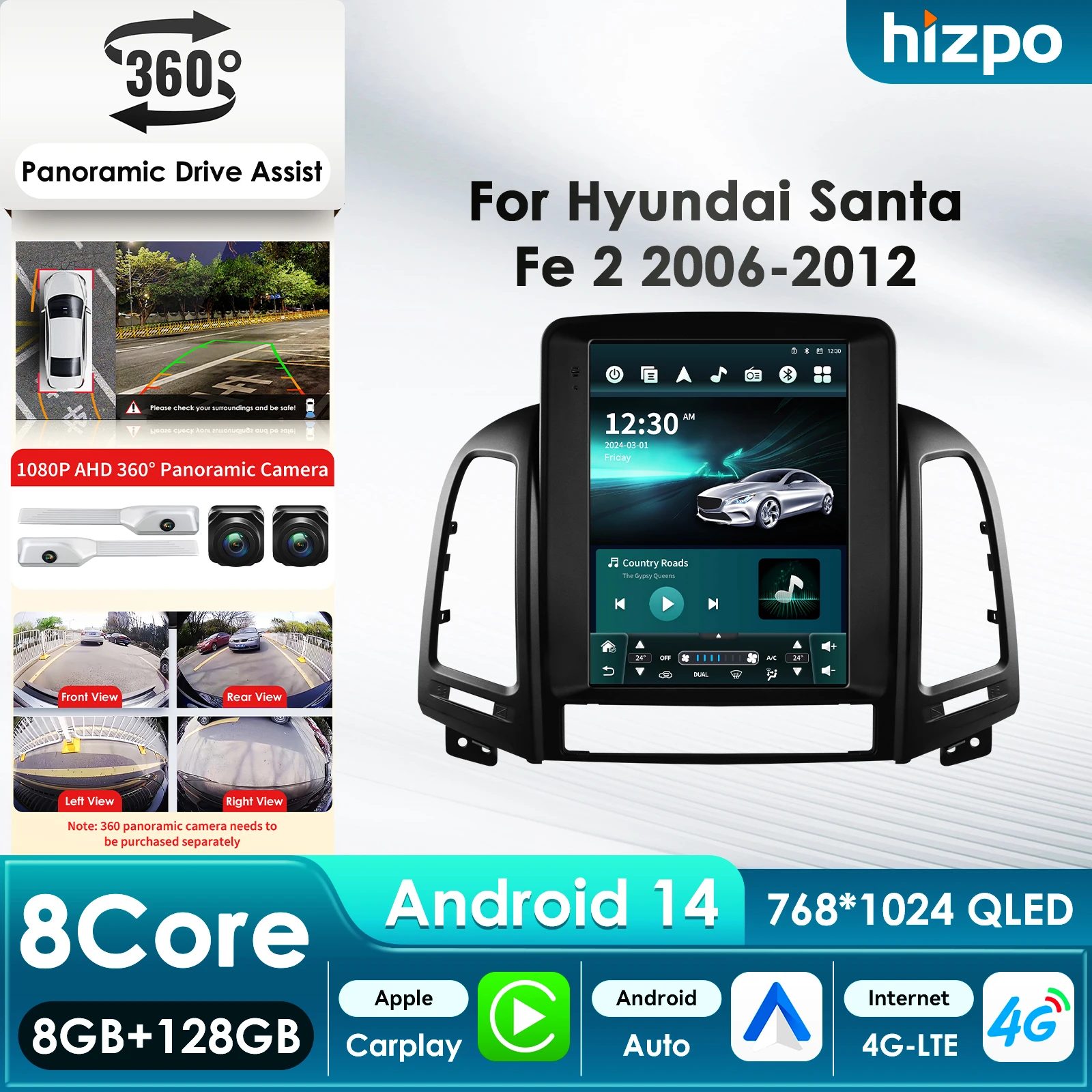 

9.7'' 7862 AI Systems 8Core 360 ° Автомагнитола с камерой, CarPlay и Android Auto для Hyundai Santa Fe II CM 2006-2012, GPS, мультимедиа, стереосистема