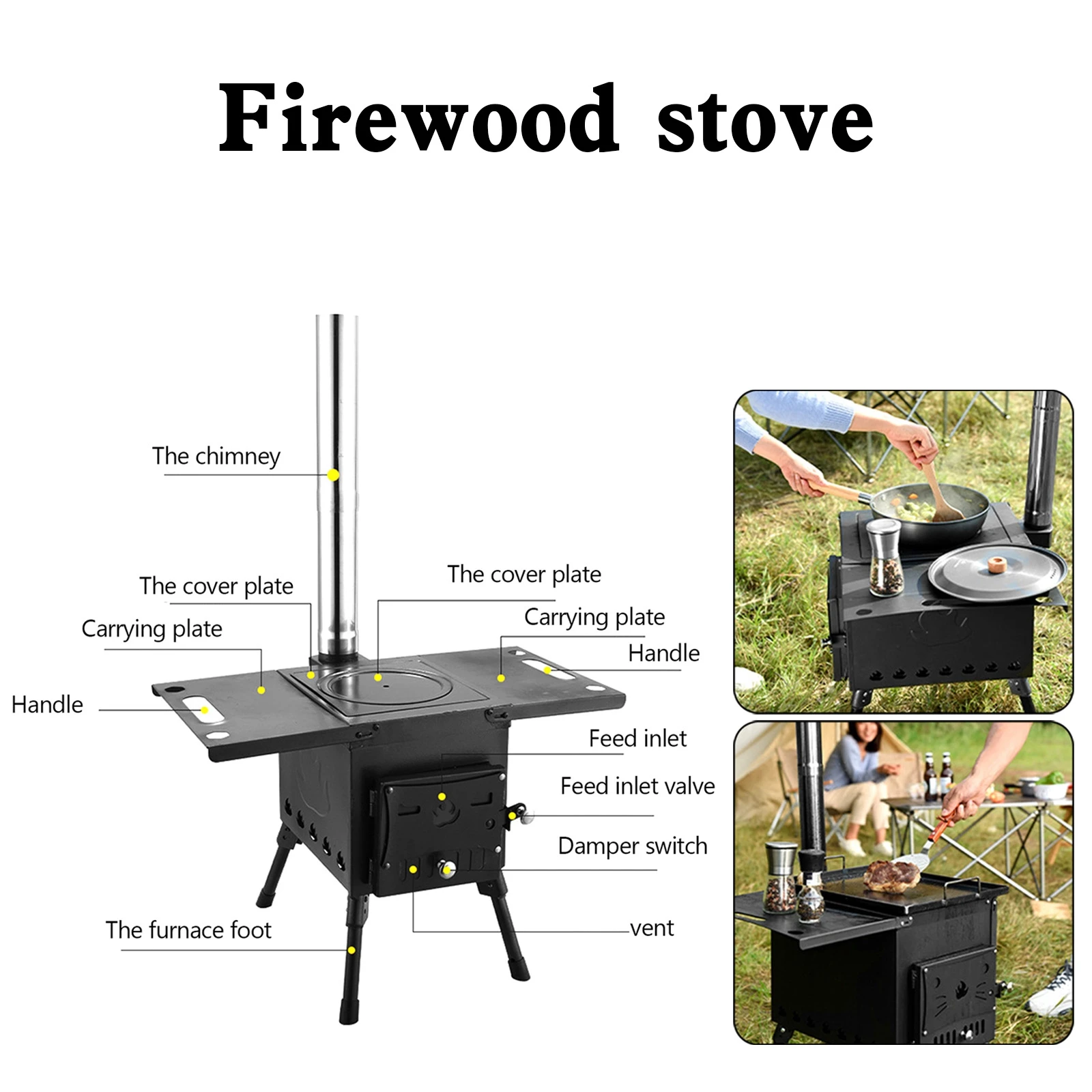 Outdoor Portable Camping Wood Stove Picnic Cook Folding Heating Wood Burning