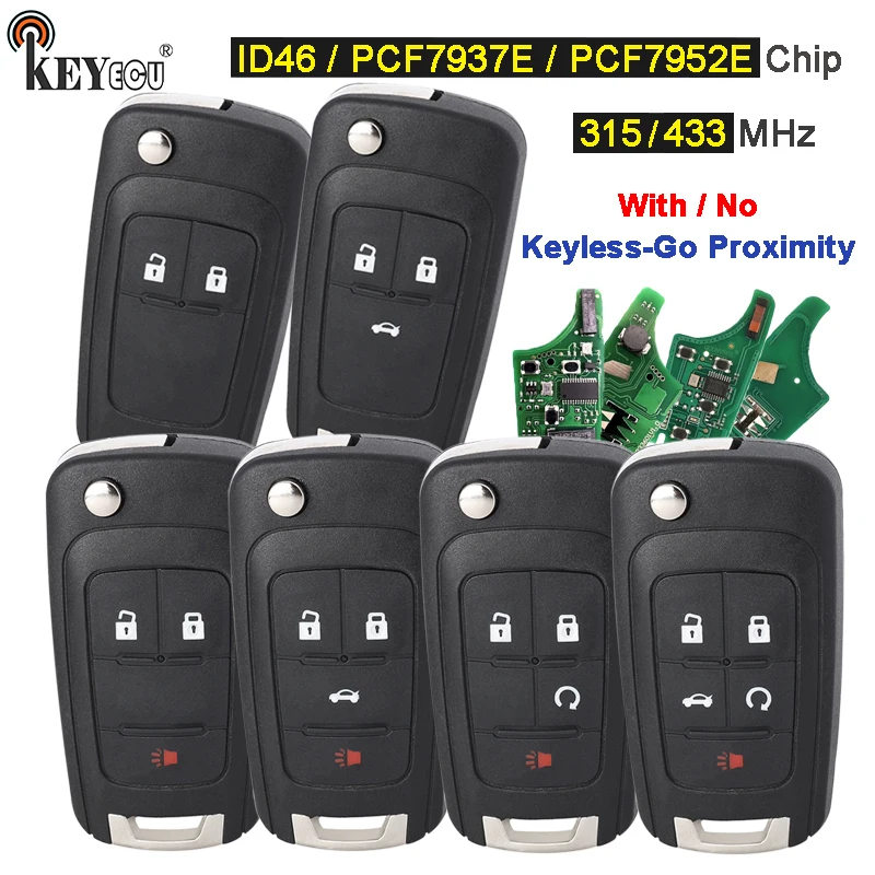 

KEYECU 315/433 МГц ID46 PCF7937E/PCF7952E Chip Flip Smart Remote Key Fob для Chevrolet Camaro Cruze Equinox Impala Spark Volt