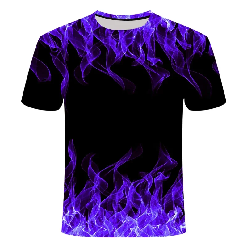 High Quality Fashion sales Men\'s New Summer T-shirt With Round Neck Short Sleeve Blue green Red purple Flame 3D Printed Top 6XL