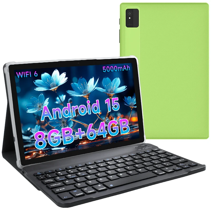 Планшет 10,1 дюйма, планшет Android 15, планшет на 2025 год с клавиатурой, расширение 8 ГБ + 64 ГБ + 1 ТБ, планшеты 2 в 1, аккумулятор емкостью 5000 мАч, восьмиядерный процессор
