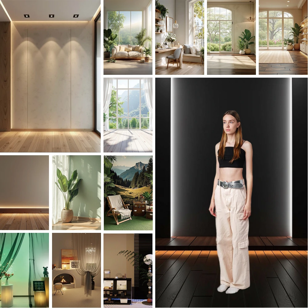 

MOON.QG SimpleCurtains Room Backdrop Chairs Plants French Windows Backgrounds Photography Wall Portrait Photozone Accessories