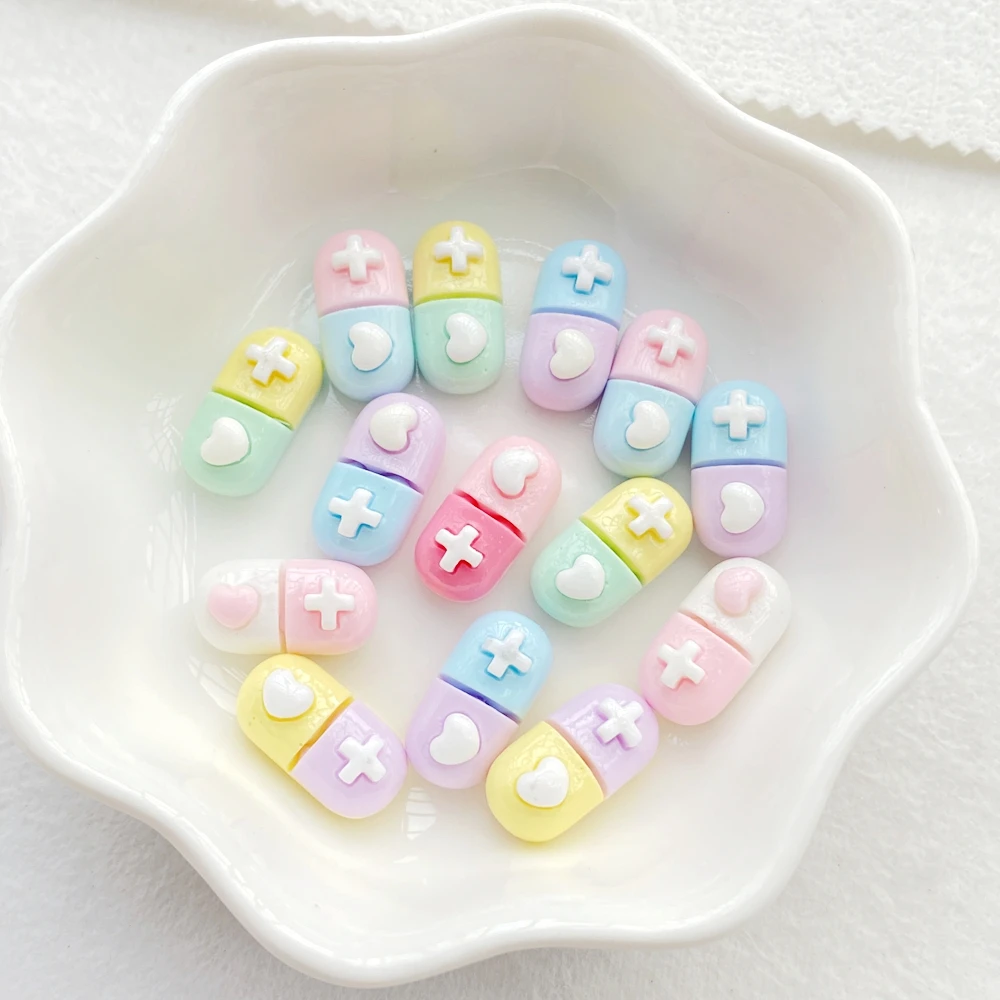 30Pcs Cute Mini Cartoon Colorful Pill Nail Art Resin Designer Charms DIY Craft For Nail 3D Decorations Jewelry