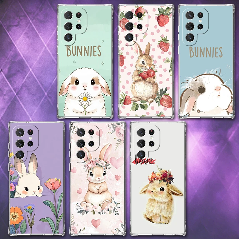 Cute Cartoon Bunny Rabbit Soft Phone Case For Samsung Galaxy S26 S25 Edge S24 S23 Ultra S21 S20 FE S22 Plus + Pattern Back Cover