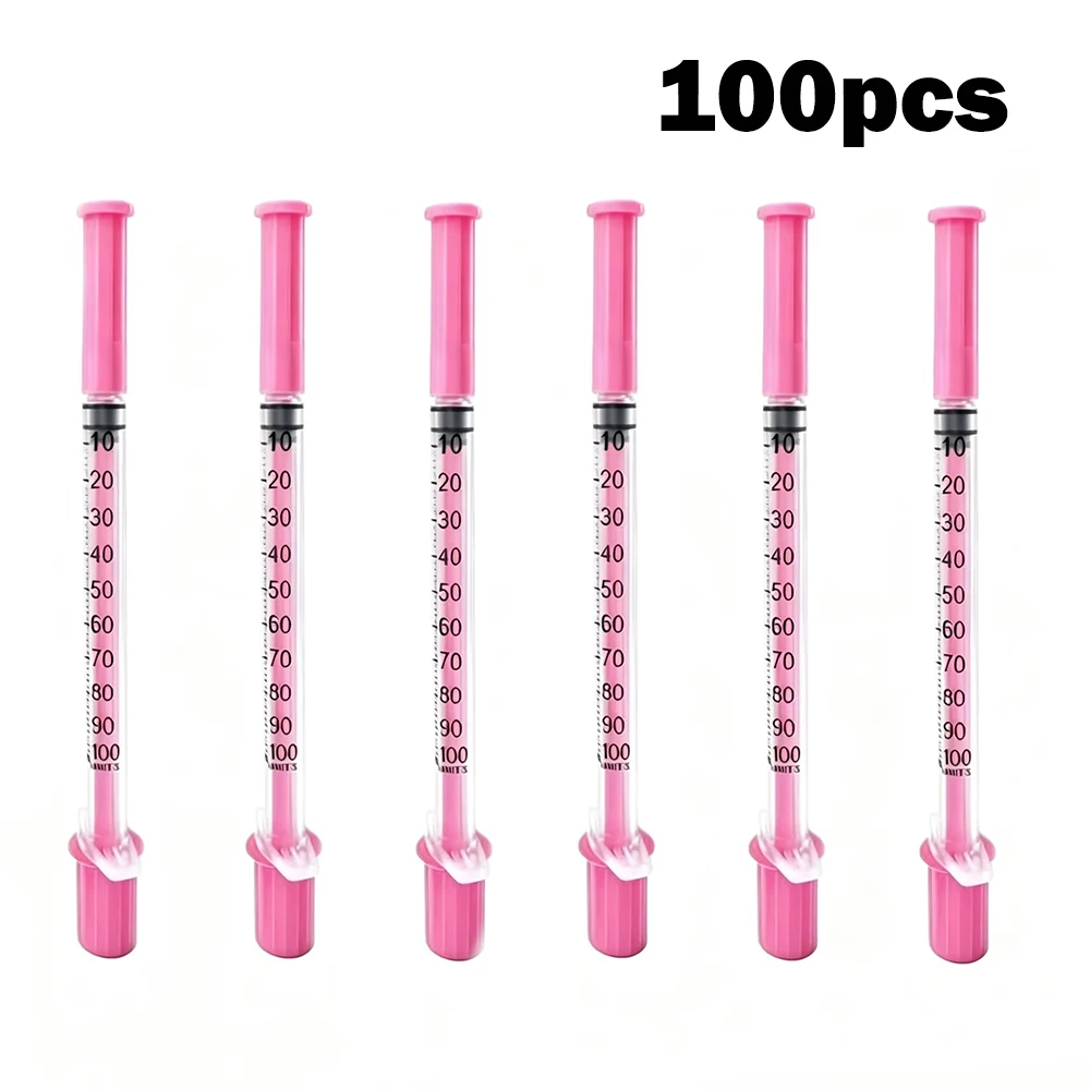 100pcs 1ml Pink Disposable Insulin Syringe 31G 8mm Fine Needle Sterile Hypodermic Injection Syringe For Subcutaneous Use