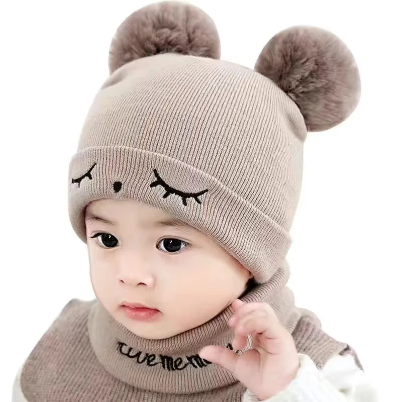 Baby Hat Autumn and Winter Baby Thickened Warm Knitted Cap Solid Colour Baby Knitted Fleece Cap Children\'s Hats