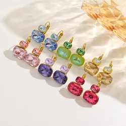 CARLIDANA Ins Fashion 18k Gold Plated Stainless Steel Anti Tarnish Colorful Crystal Summer Earrings and Ring Set Fashion Jewelry