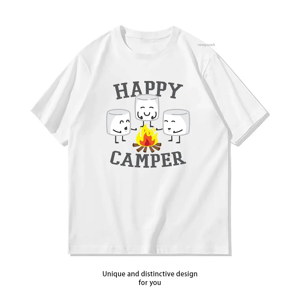 Happy Camper Marshmallows T-shirt Woman Man Casual Cotton Graphic T Shirts Adult  Tops Tee Short-sleev Breathable