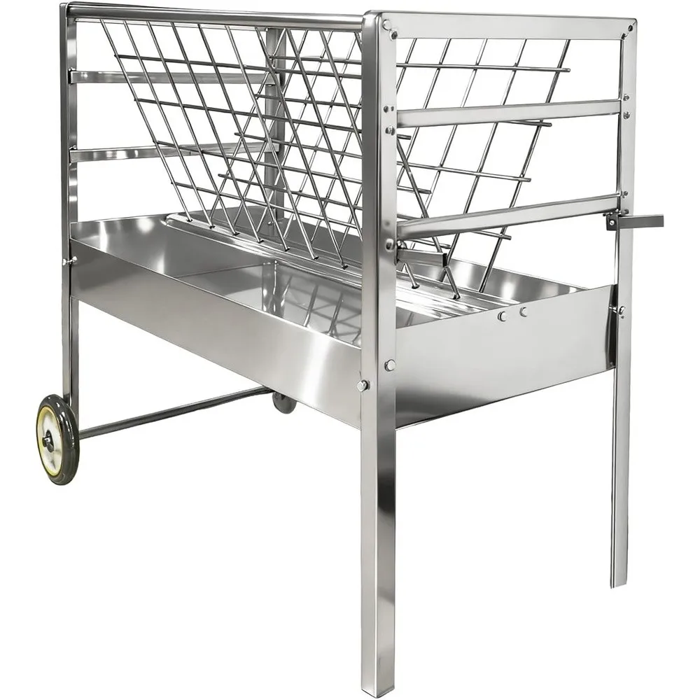 2 in 1 Hay Feeder with Wheels Galvanized Steel 65LBS Livestock Feeder Trough Easy to Assemble and Carry for Goats Sheep
