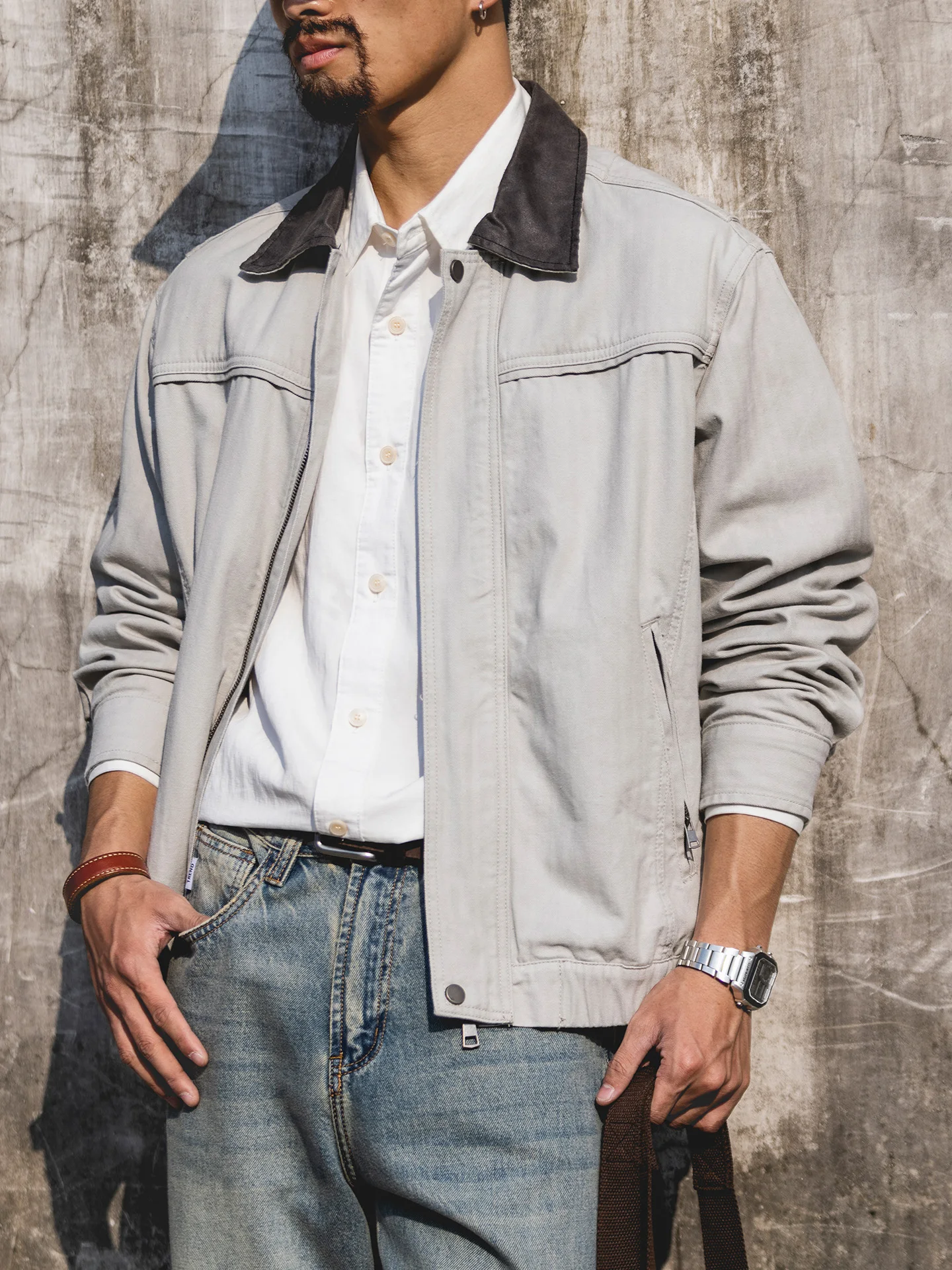 Pure Cotton Contrast Color Collar Jacket Men's Casual Autumn New Washed Rigorous Workwear Top Barn Style Hunting Casual Outer...