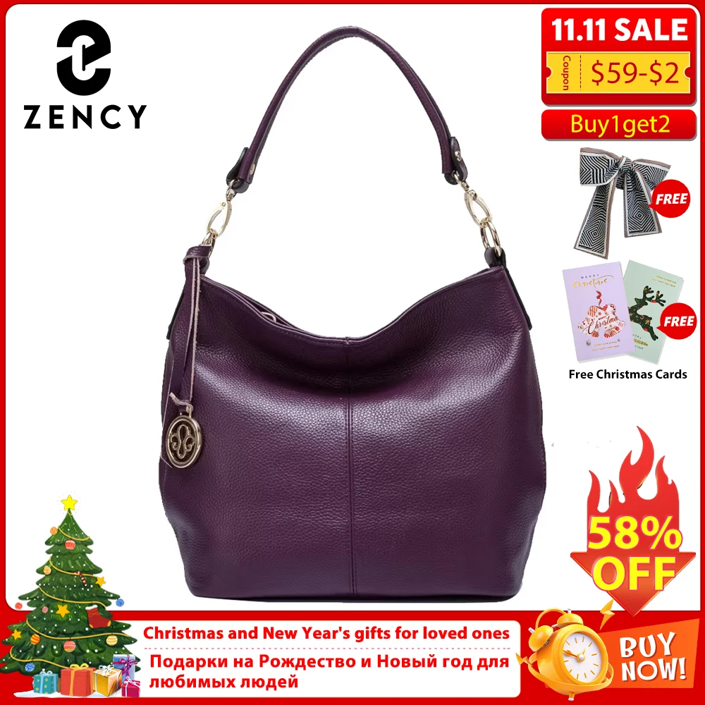 

Zency Charm Purple Women Shoulder Bag 100% Genuine Leather Hobos Fashion Lady Messenger Crossbody Purse Elegant Female Handbag