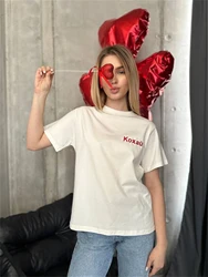 T-Shirt with Kохай Women's Boutique Text Print Tee Summer Cotton Shirt Fashion Drop Sleeve Tee Shirt Cool Top For Girl
