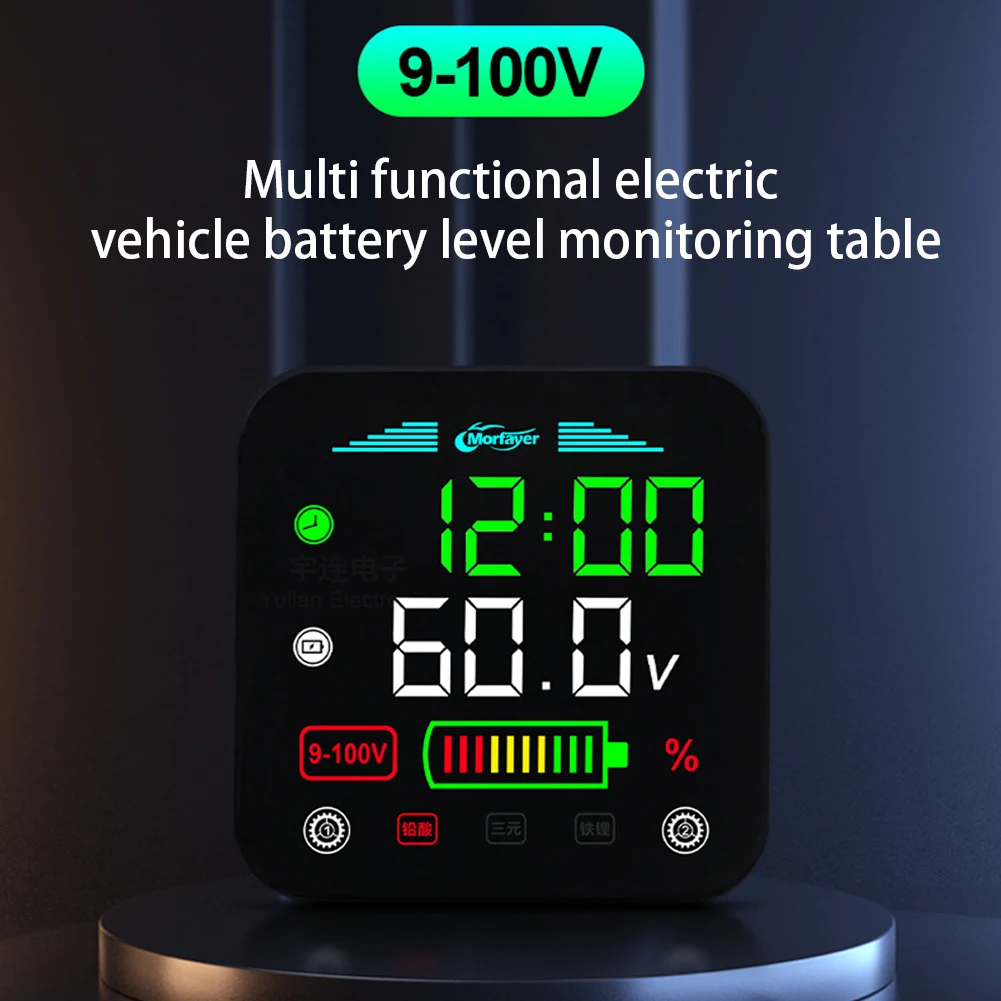 9-100V Battery Capacity Indicator LCD Display Voltage Gauge Battery Meter Time Power Indicator Fit for Lithium Li-ion Acid Lead
