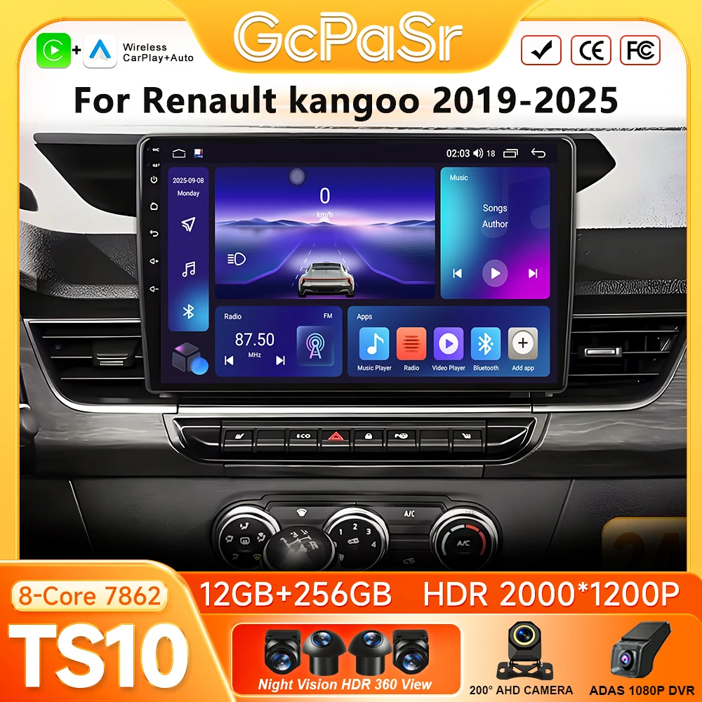 Car Radio Carplay For Renault kangoo 2019-2025 Android 16 Navigation GPS Android Auto Multimedia Player No 2din Autoradio Screen