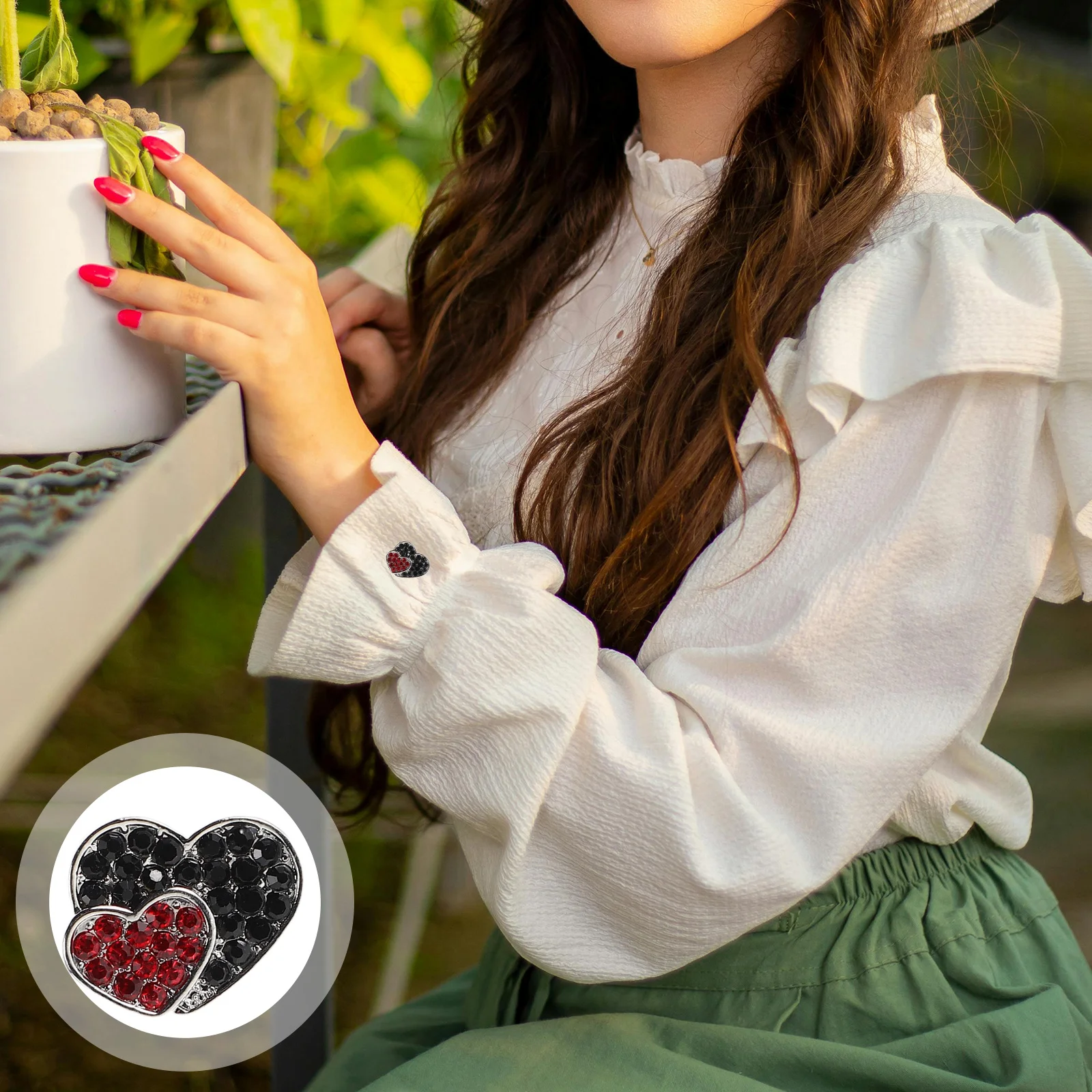 

2Pcs Heart Shaped Rhinestone Cufflinks for Shirt Elegant Alloy Cuff Links Women's Fashion Jewelry Stylish Clothes Decorative