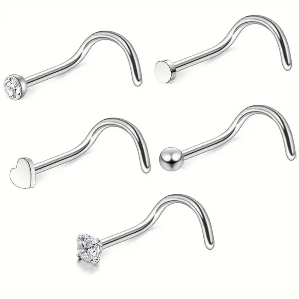 5 قطعة أقراط الفولاذ المقاوم للصدأ ، فسيفساء الماس على شكل قلب ، Y2K نمط الاصطناعية زركونيا مكعب ، غير المغناطيسية مشبك ، للجنسين