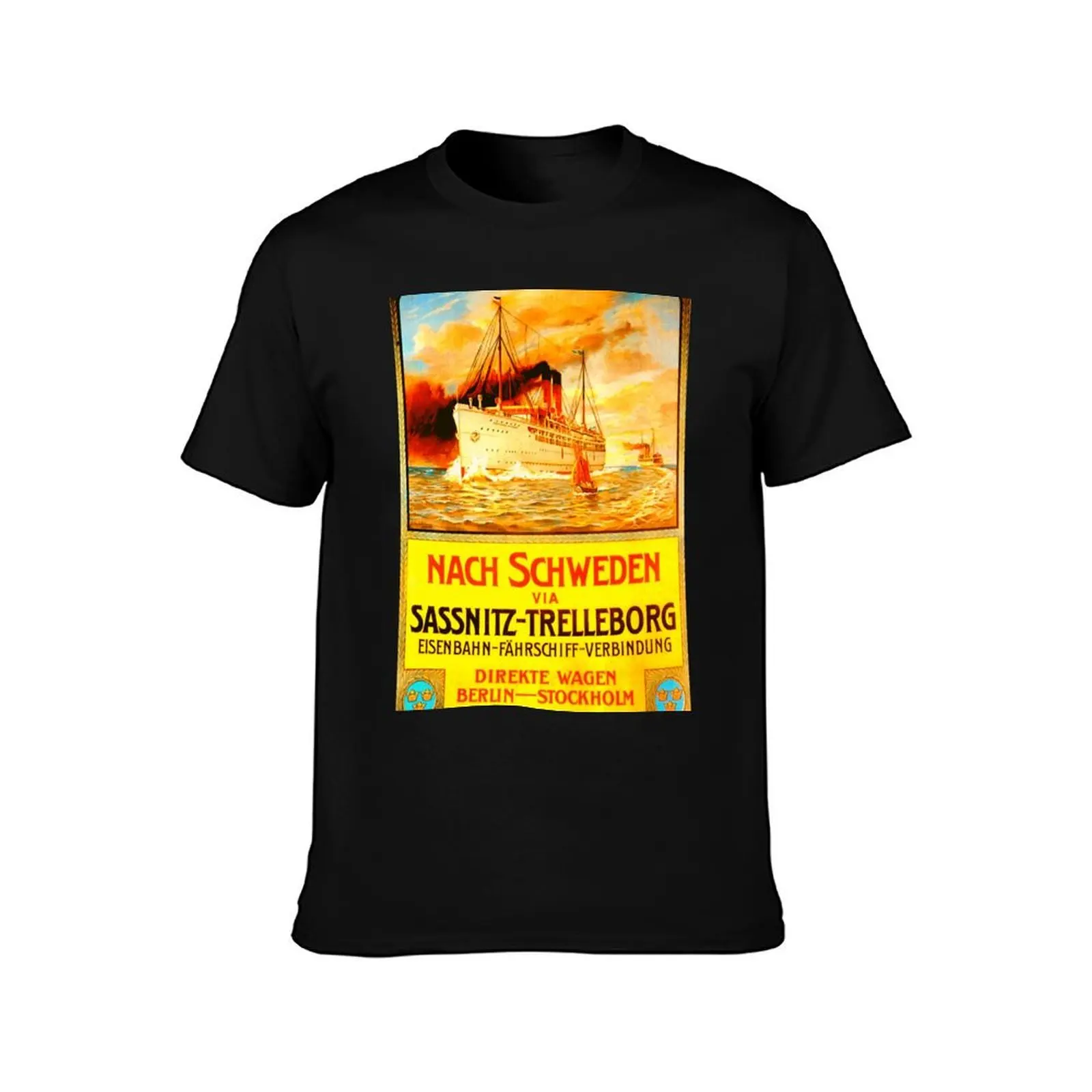 Sassnitz to Trelleborg - German Ferry (1909) - Classic Vintage Retro Travel Poster T-Shirt Performance Workout Short Sleeve Tee