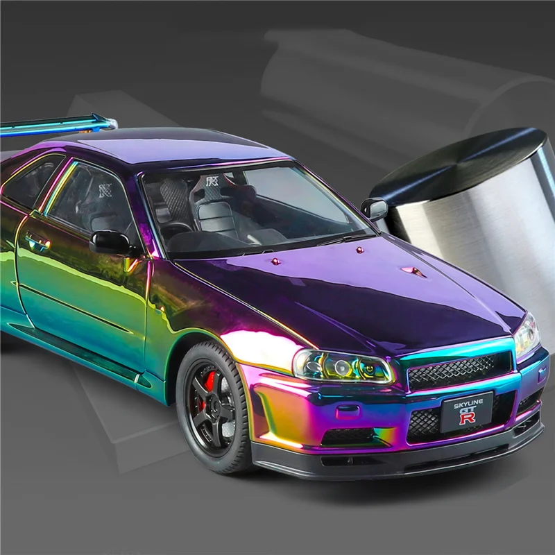 1:24 Skyline GT-R GTR R34 Metalowy Model Samochodu Sportowego z Odlewu, Elektroplaterowany, Model Wyścigowy z Dźwiękiem i Światłem, Zabawka dla Dzieci, Prezent