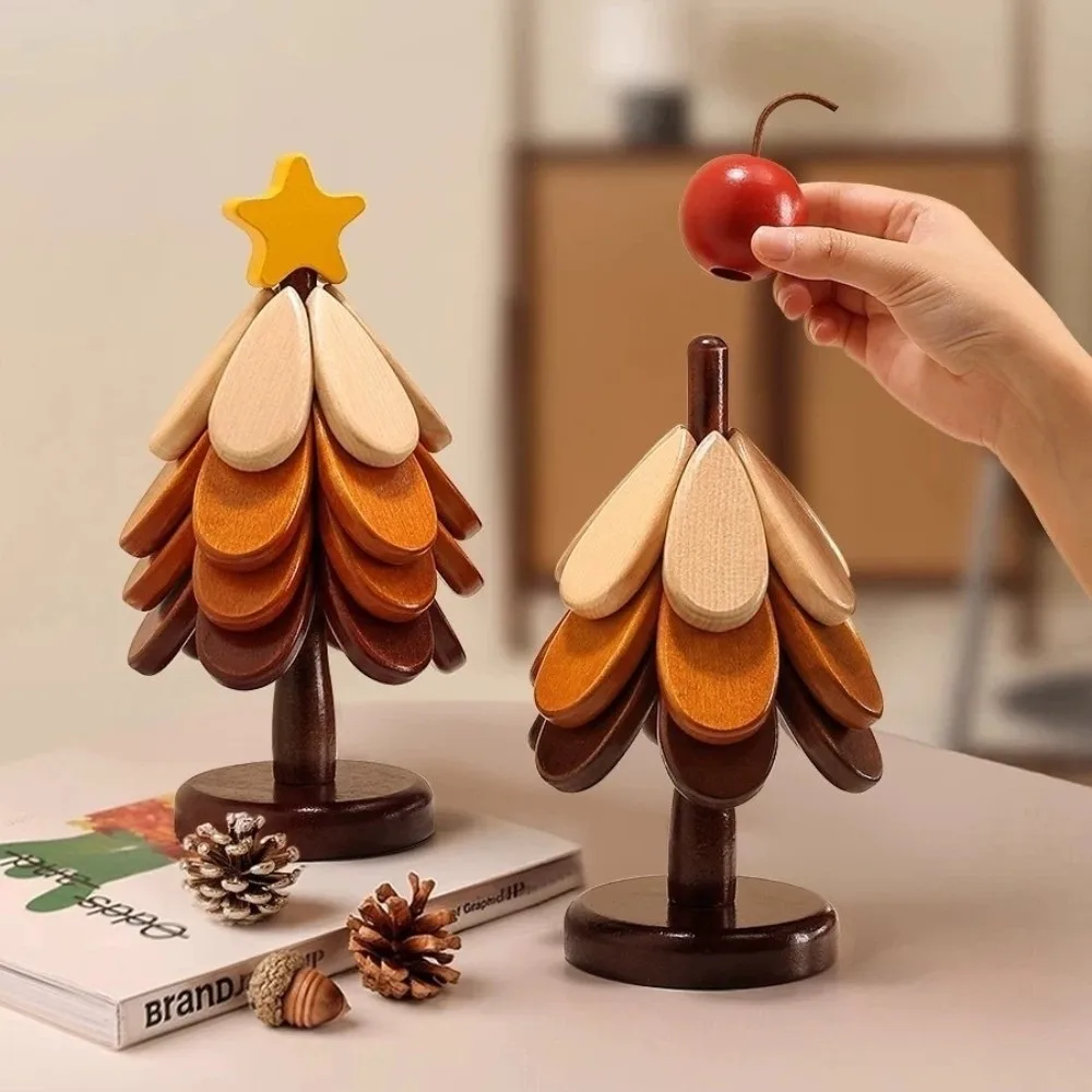 Foldable Wooden Coaster Set Tree-shaped With Storage Stand Heat-resistant Trivet 3/4/5-Layers Table Pot Mat Table Decor