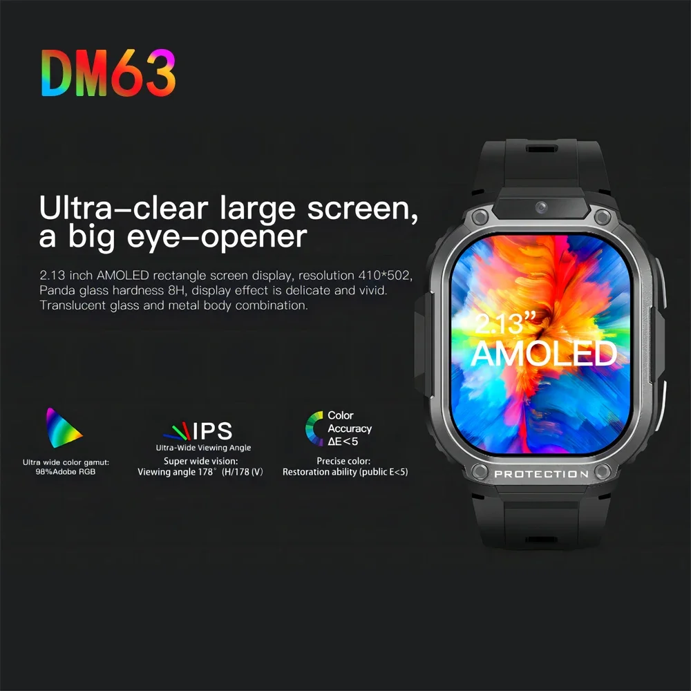 2024 DM62 DM63 Smart Watch 4G Netcom 2GB RAM 16G ROM 2.13 HD AMOLED Screen Supports SIM Wifi Camera Android 8.1 Ideal for Sports