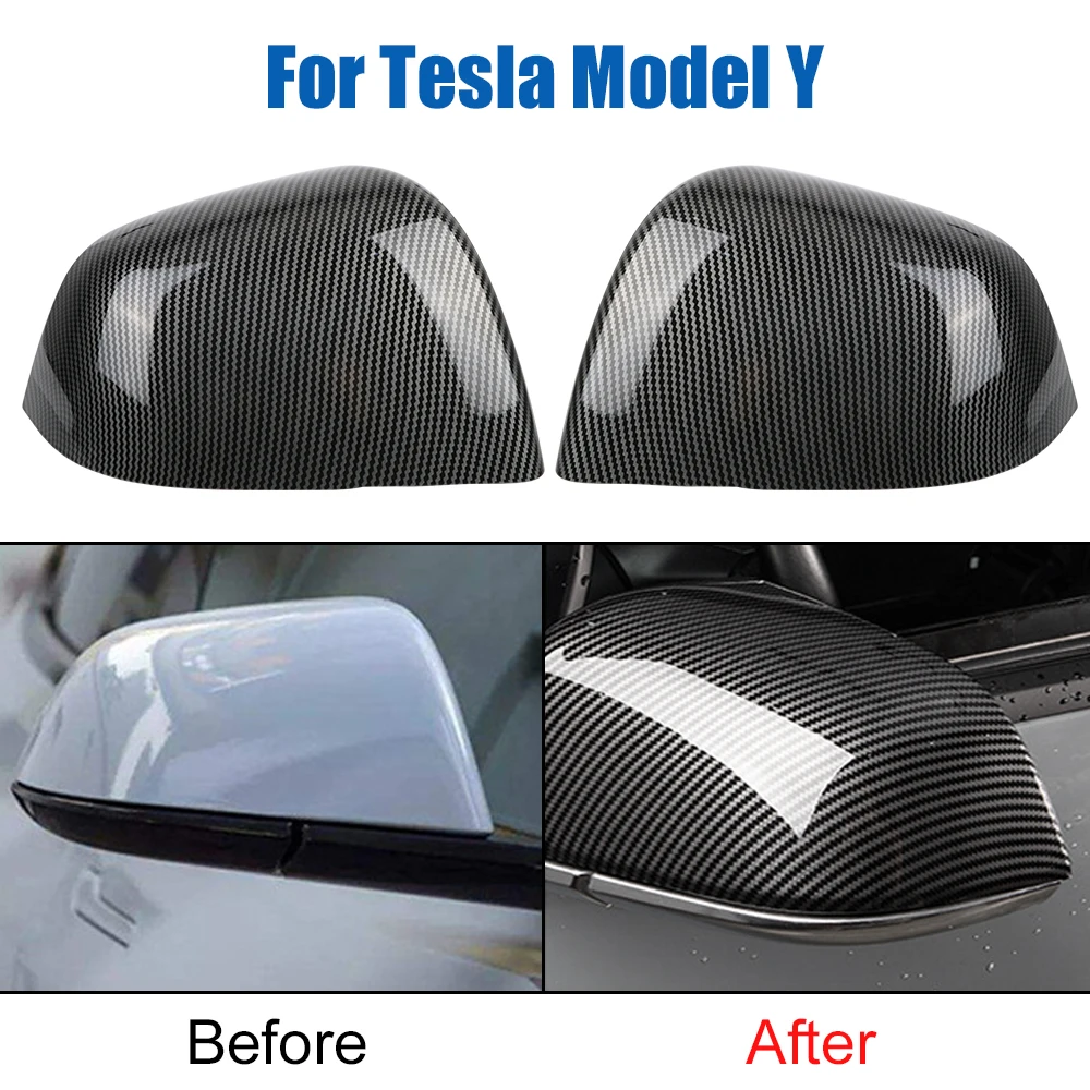 Cubiertas de espejo retrovisor para Tesla Model Y, repuesto decorativo de fibra de carbono, tapas de ala lateral, carcasa, accesorios para automóviles