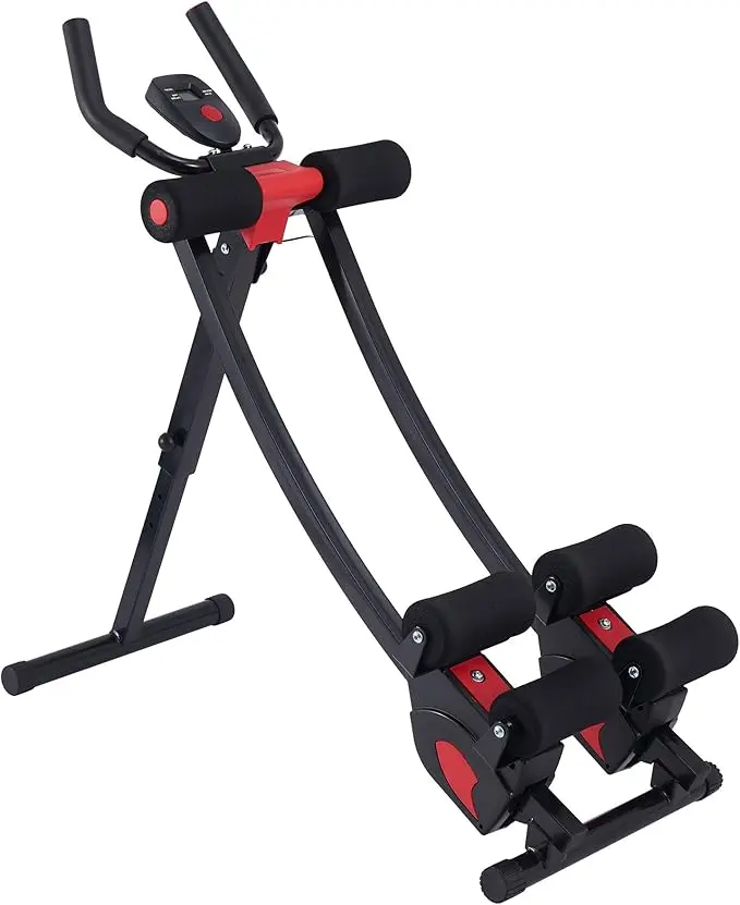 Máquina de Abdominales para Gimnasio en Casa, Equipo de Entrenamiento de Fuerza para el Core, Ab Crunch Coaster, 4 Intensidades, Pantalla Digital, Plegable, Entrenador de Core
