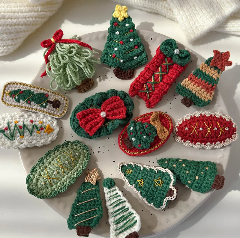 Christmas Hair Clip Set Festive Cute Knitted Christmas Tree BB Hairpin Bangs Clip Hair Accessories for Women Holiday